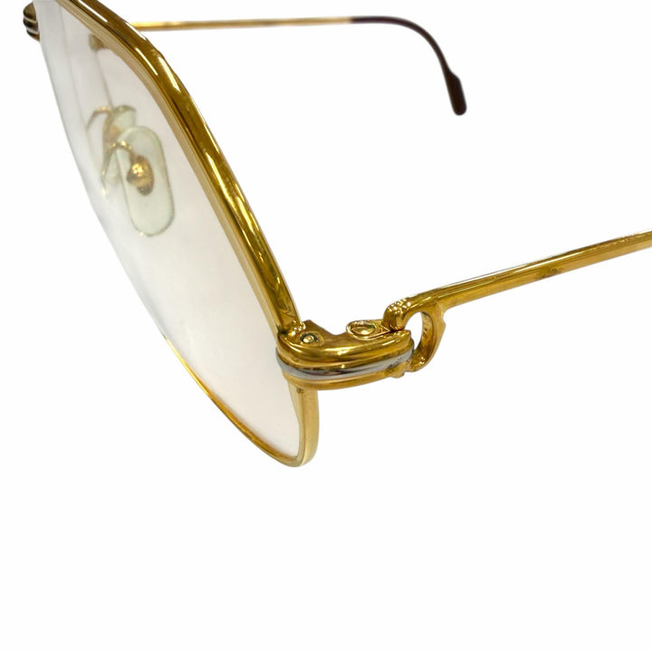 良品▼Cartier カルティエ ヴィンテージ トリニティ ツーブリッジ ティアドロップ ロゴ金具 メガネ 眼鏡 アイウェア 62□14 140 度入り