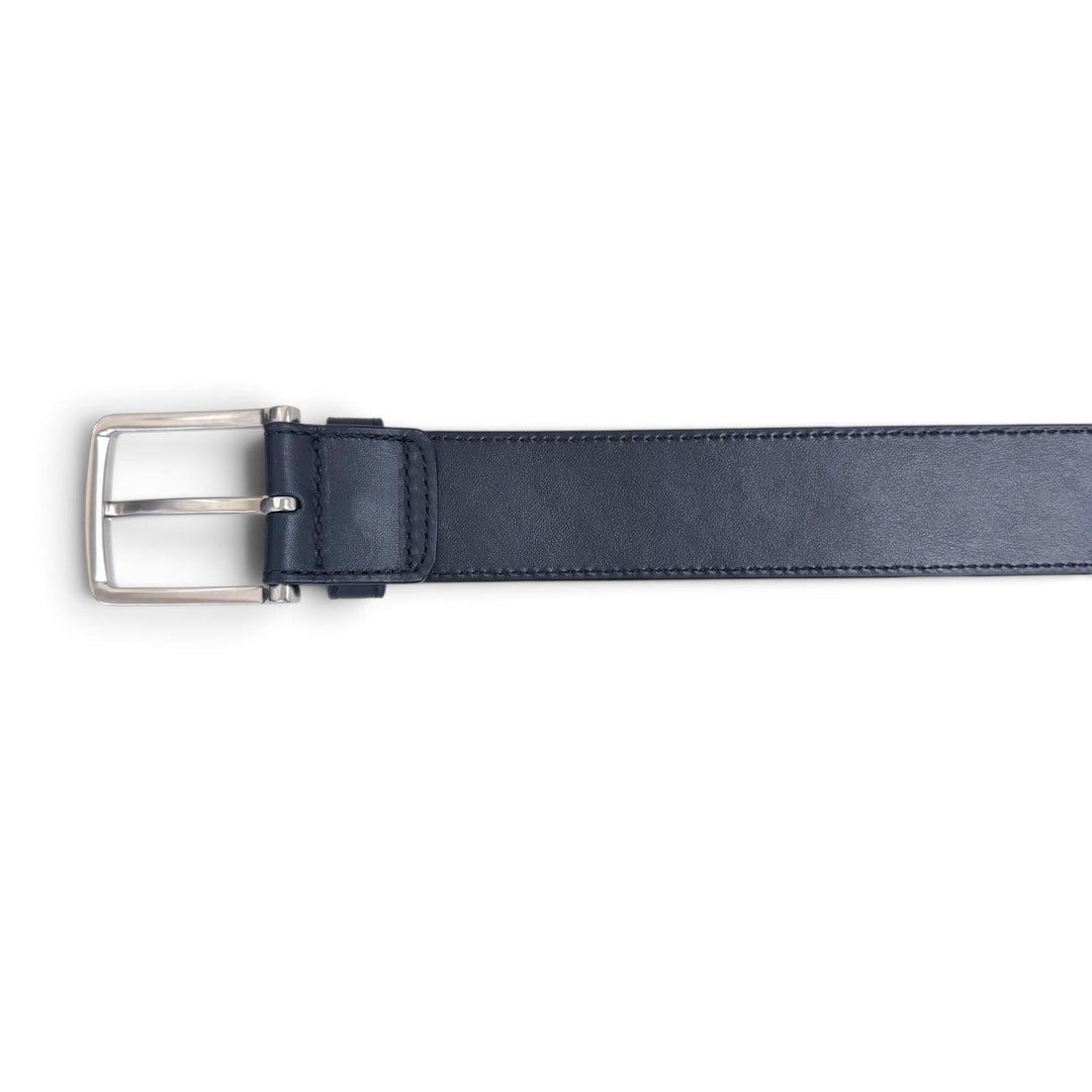 美品□BOTTEGAVENETA ボッテガヴェネタ イントレチャート レザーベルト ネイビー シルバー金具 95cm 38in イタリア製 メンズ 箱・袋付き