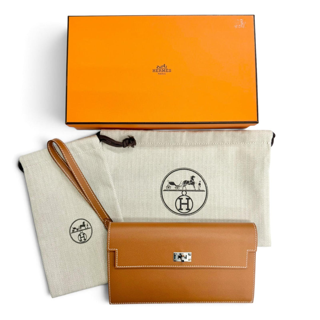 極美品△HERMES エルメス ケリーポケット ロング ヴォーマダム ゴールド シルバー金具 長財布 K刻印 メンズ レディース 箱・保存袋付き
