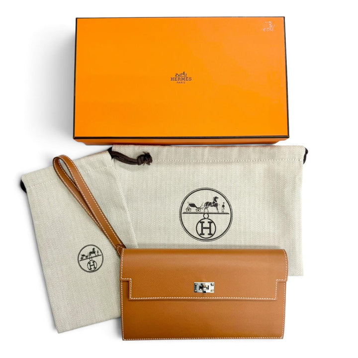極美品△HERMES エルメス ケリーポケット ロング ヴォーマダム ゴールド シルバー金具 長財布 K刻印 メンズ レディース 箱・保存袋付き
