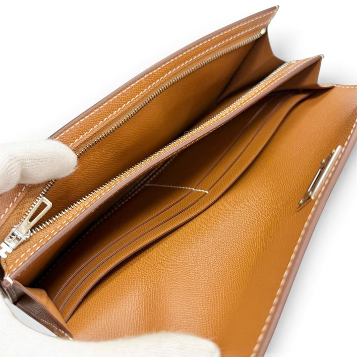 極美品△HERMES エルメス ケリーポケット ロング ヴォーマダム ゴールド シルバー金具 長財布 K刻印 メンズ レディース 箱・保存袋付き
