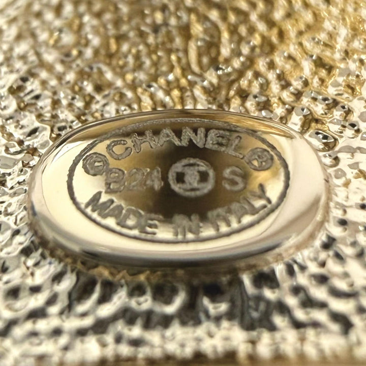 美品□CHANEL シャネル ラインストーン マトラッセバッグモチーフ ココマーク ロゴ入り B24S ブローチ ゴールド ピンク イタリア製