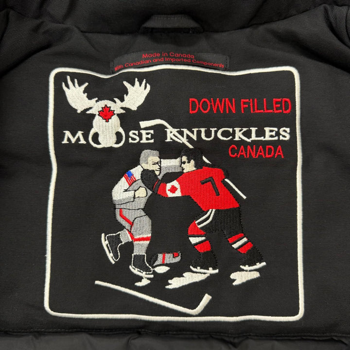 美品□MOOSE KNUCKLES ムースナックルズ Ballistic Bomber Neoshear Jacket JAPAN ONLY フーデッド ダウンジャケット ブラック M メンズ