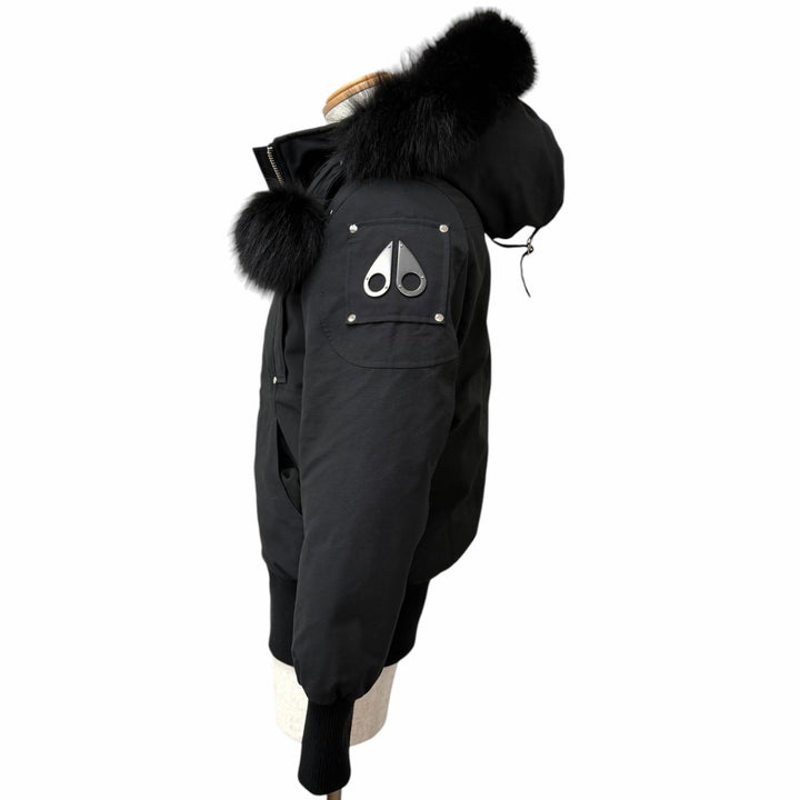 美品□MOOSE KNUCKLES ムースナックルズ Ballistic Bomber Neoshear Jacket JAPAN ONLY フーデッド ダウンジャケット ブラック M メンズ