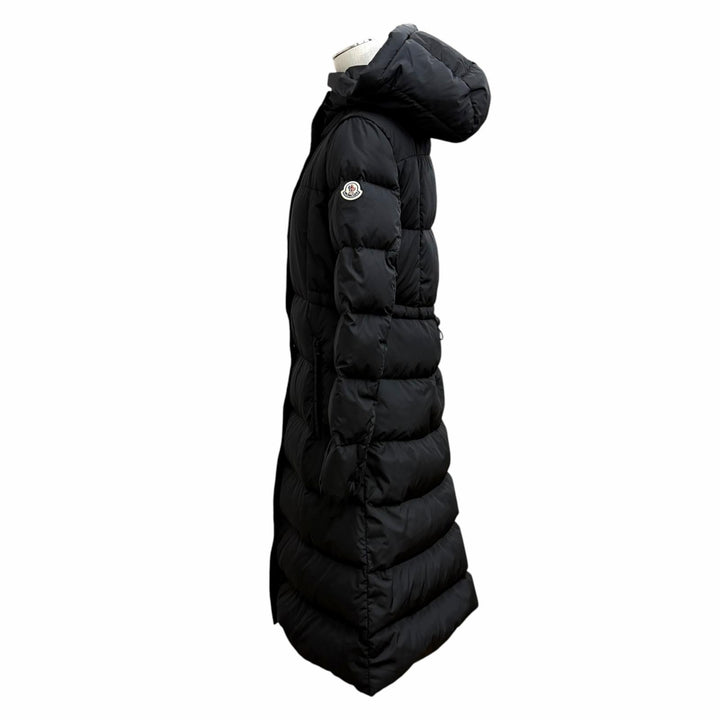 良品★MONCLER モンクレール CHONDRILLE ロゴワッペン・フード付 比翼仕立て ダウンコート ダウンジャケット 黒 1 正規品 レディース