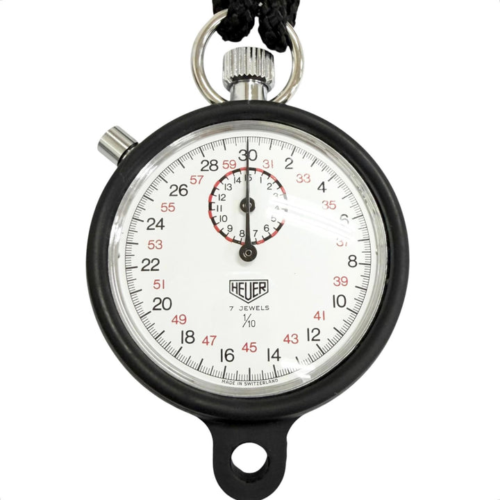 極美品□TAG Heuer タグホイヤー 手巻き ストップウォッチ タイマー ストラップ付き シルバー ブラック メンズ レディース 箱付き