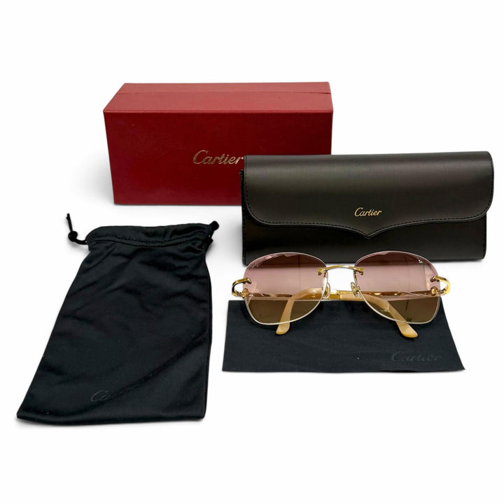 美品★Cartier カルティエ デコールC コンビカラー サングラス アイウェア ゴールド シルバー □16 140 仏製 ユニセックス 箱・袋付