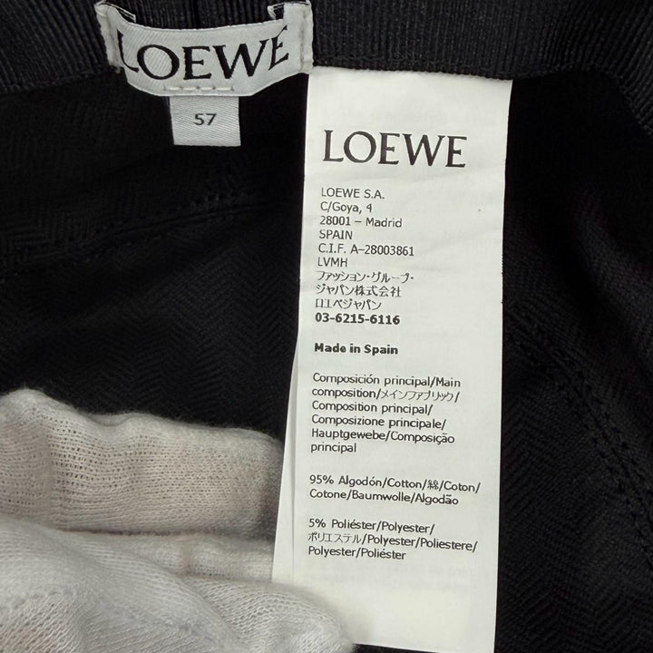 美品★LOEWE ロエベ K820HB1X07 リピートアナグラム カウレザーパーツ バケットハット 帽子 ベージュ ネイビー 57 スペイン製 正規品