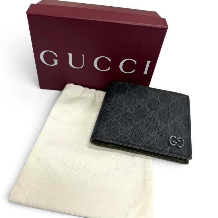 極美品□GUCCI グッチ 768244 GG コインウォレット GGスプリームキャンバス インターロッキングG 二つ折り財布 グレー イタリア製 メンズ