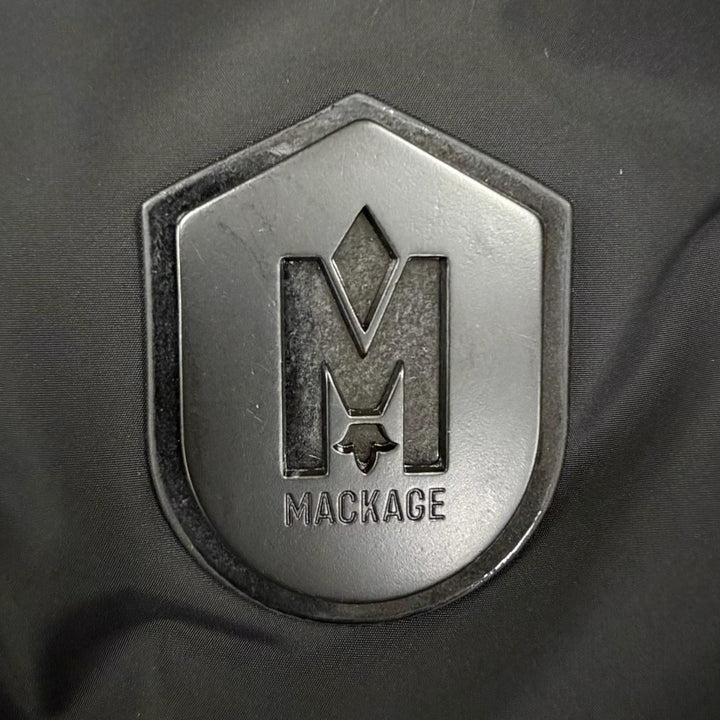 美品△MACKAGE マッカージュ KAY-BX ケイ レイヤードデザイン フォックスファー フード付き ZIP UP ダウンコート ブラック S ハンガー付