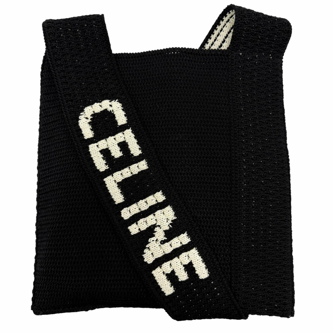 未使用品☆CELINE セリーヌ 2ADCS817X クロシェ ロゴ ストラップ ニット ショルダーバッグ ブラック ホワイト イタリア製 正規品