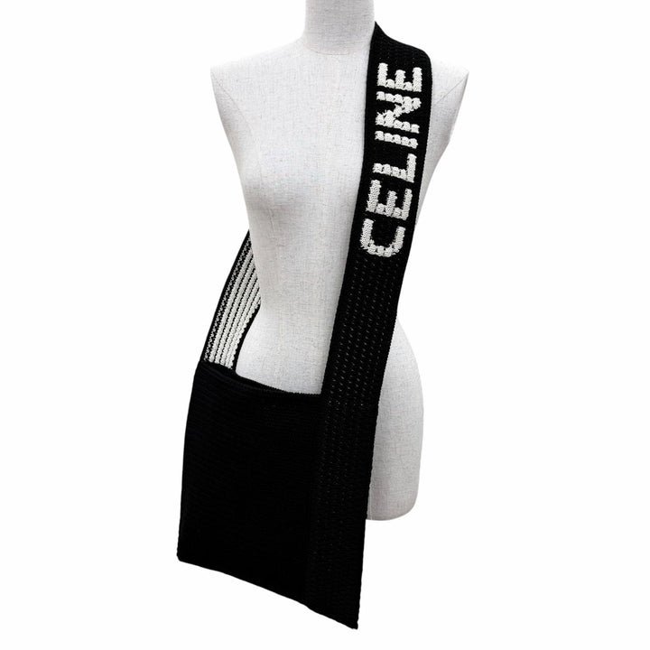 未使用品☆CELINE セリーヌ 2ADCS817X クロシェ ロゴ ストラップ ニット ショルダーバッグ ブラック ホワイト イタリア製 正規品