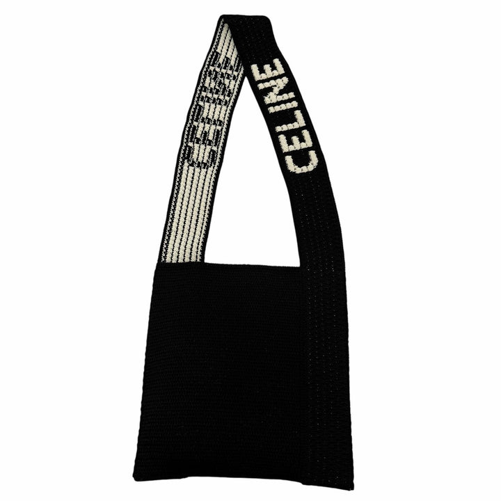 未使用品☆CELINE セリーヌ 2ADCS817X クロシェ ロゴ ストラップ ニット ショルダーバッグ ブラック ホワイト イタリア製 正規品