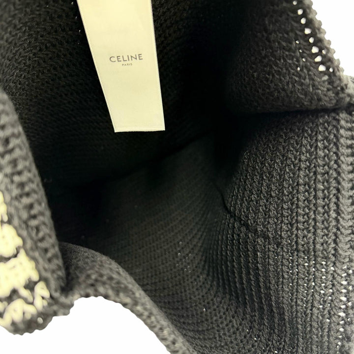 未使用品☆CELINE セリーヌ 2ADCS817X クロシェ ロゴ ストラップ ニット ショルダーバッグ ブラック ホワイト イタリア製 正規品