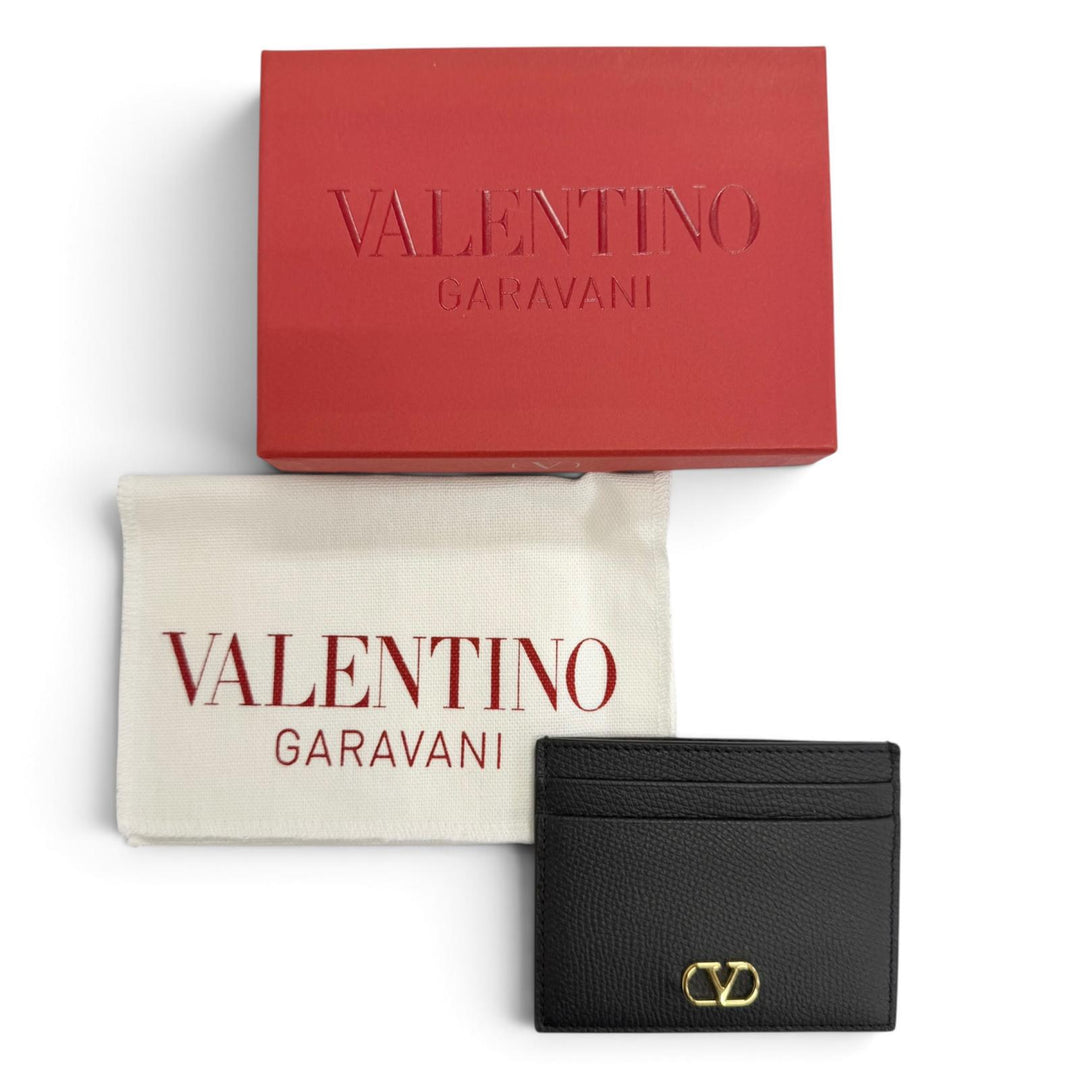 極美品△Valentino Garavani ヴァレンティノガラヴァーニ 7W2P0AJ7SNP Vロゴ レザー カードケース 名刺入れ 薄型 ブラック 伊製 箱・袋付