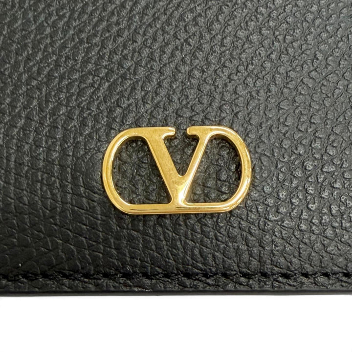 極美品△Valentino Garavani ヴァレンティノガラヴァーニ 7W2P0AJ7SNP Vロゴ レザー カードケース 名刺入れ 薄型 ブラック 伊製 箱・袋付