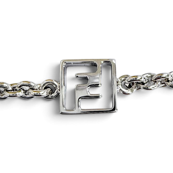 極美品△FENDI フェンディ 8AK321 FOREVER フォーエバー FFロゴ クリスタル チェーン ブレスレット シルバー イタリア製 レディース 箱付