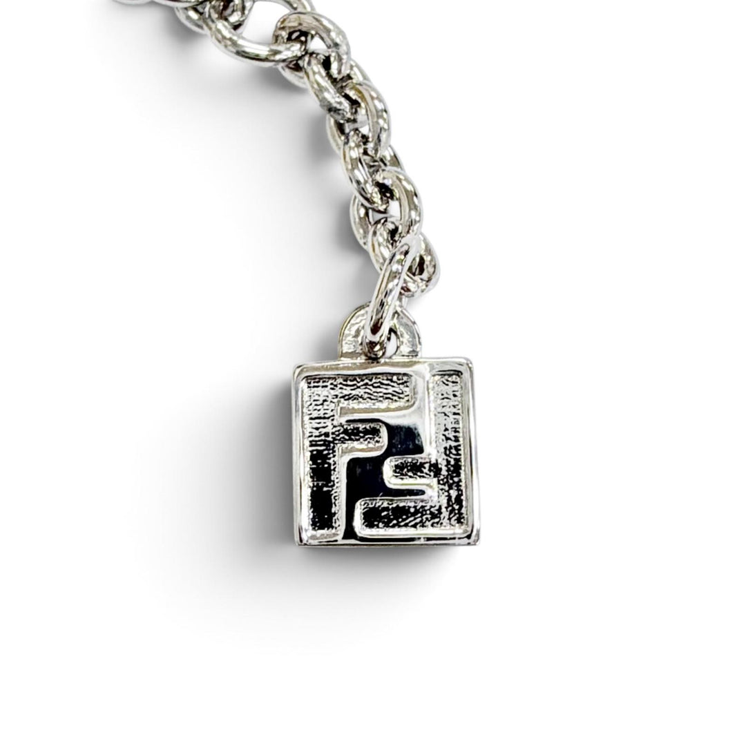 極美品△FENDI フェンディ 8AK321 FOREVER フォーエバー FFロゴ クリスタル チェーン ブレスレット シルバー イタリア製 レディース 箱付