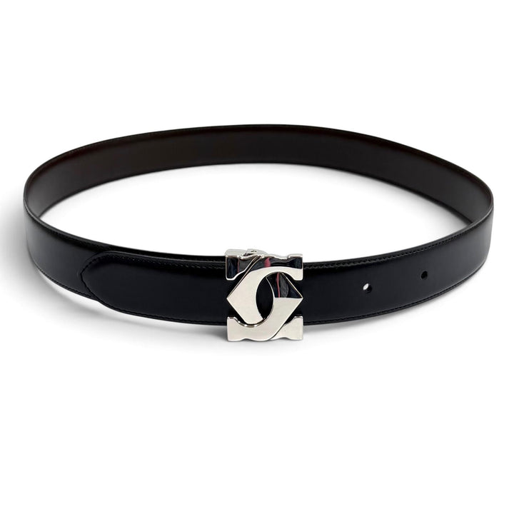 極美品★Cartier カルティエ リバーシブル 2C バックル レザー ベルト ブラック ブラウン シルバー金具 レディース