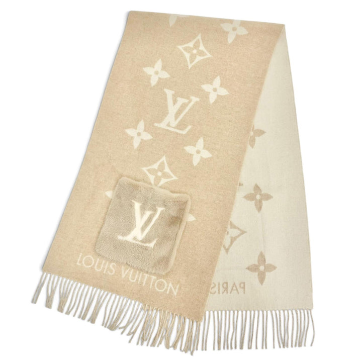 美品△LOUIS VUITTON ルイヴィトン M74354 エシャルプ コールド レイキャビック カシミヤ ミンクファー LVイニシャル マフラー 正規品