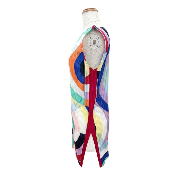 極美品△PLEATS PLEASE プリーツプリーズ イッセイミヤケ PP83-JT744 総柄 ノースリーブ チュニック ワンピース マルチカラー 3 正規品
