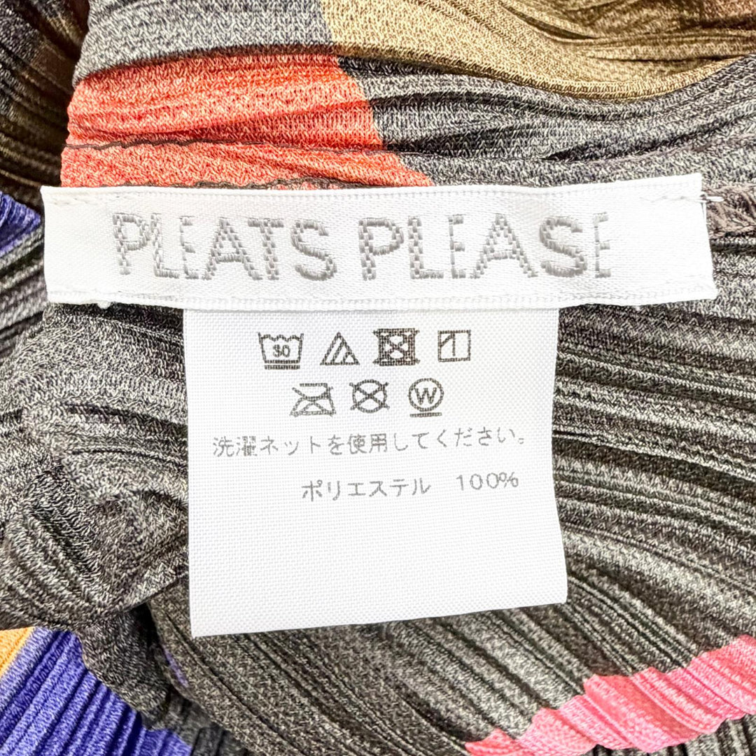 極美品△PLEATS PLEASE プリーツプリーズ イッセイミヤケ PP73-JH726 総柄 長袖 Vネック ワンピース マルチカラー 3 日本製 正規品