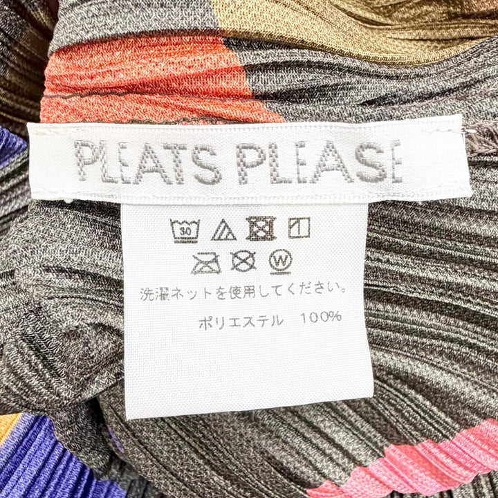 極美品△PLEATS PLEASE プリーツプリーズ イッセイミヤケ PP73-JH726 総柄 長袖 Vネック ワンピース マルチカラー 3 日本製 正規品