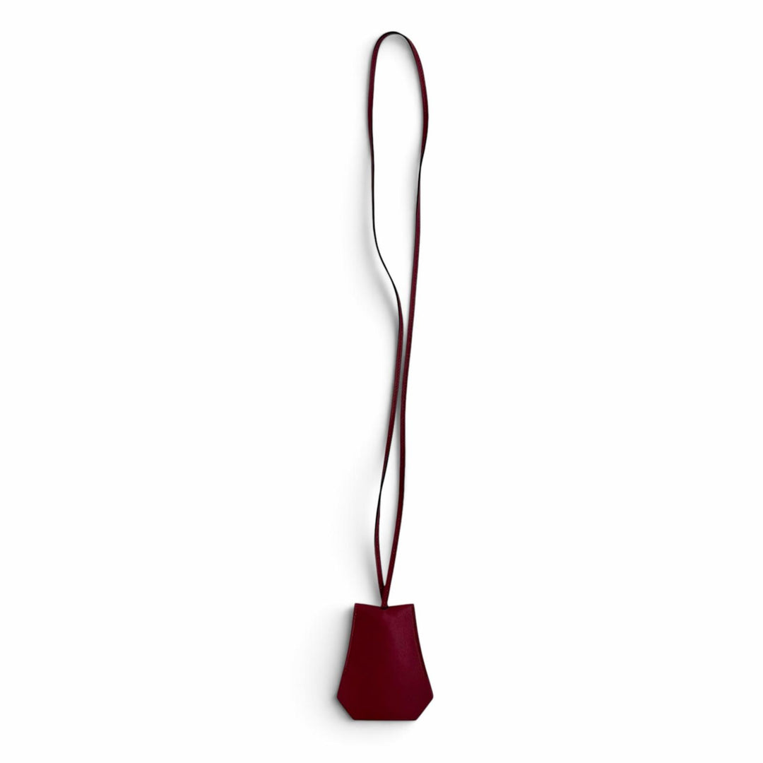極美品△HERMES エルメス レザー シルバー金具 クロシェット ネックレス ペンダント アクセサリー ボルドー X刻印 フランス製 レディース