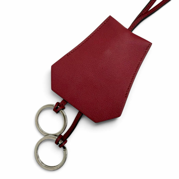 極美品△HERMES エルメス レザー シルバー金具 クロシェット ネックレス ペンダント アクセサリー ボルドー X刻印 フランス製 レディース