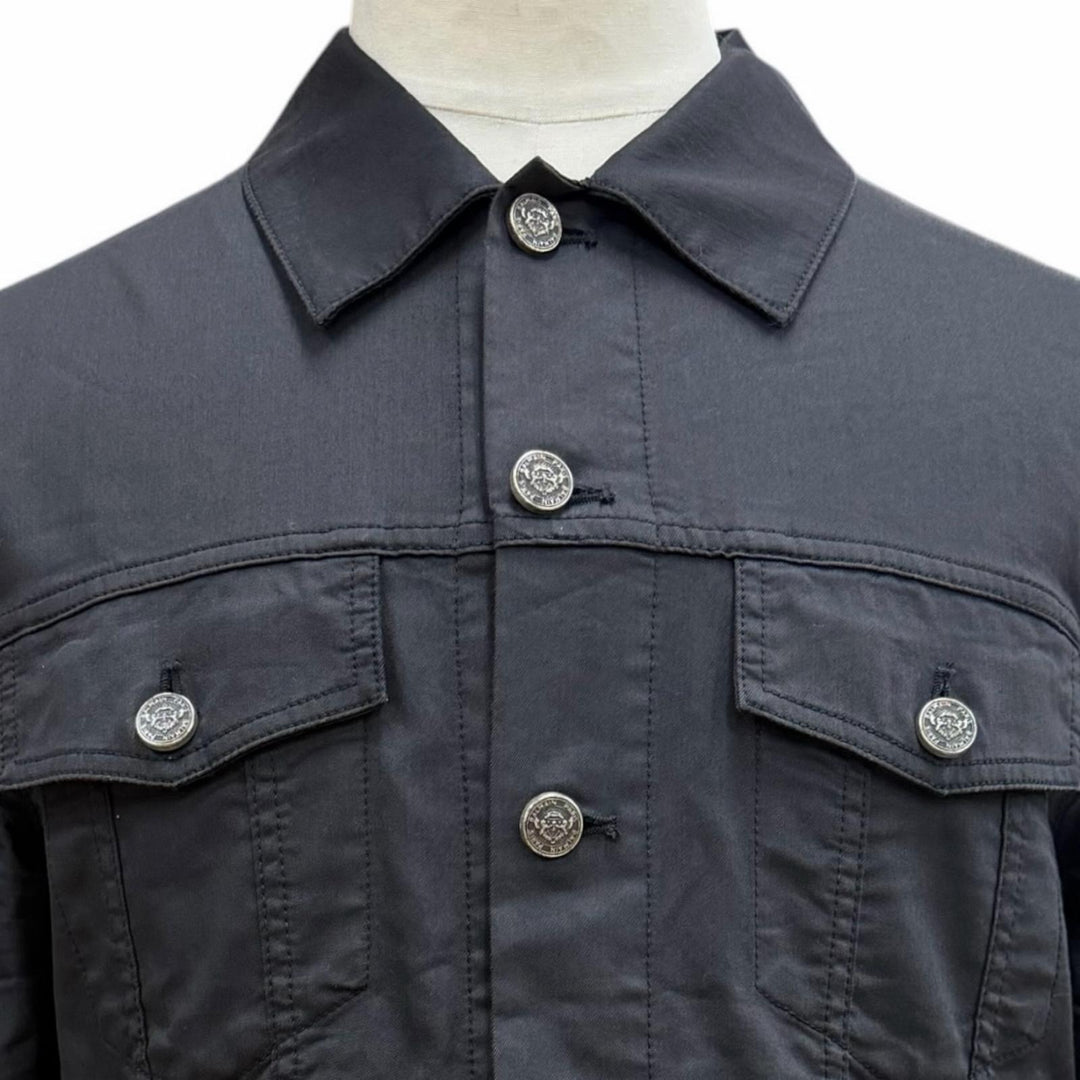美品▼BALMAIN バルマン 8639Z100 LOGO DENIM SHIRT コットン バックロゴプリント シャツジャケット ブラック 46 日本製 正規品 メンズ