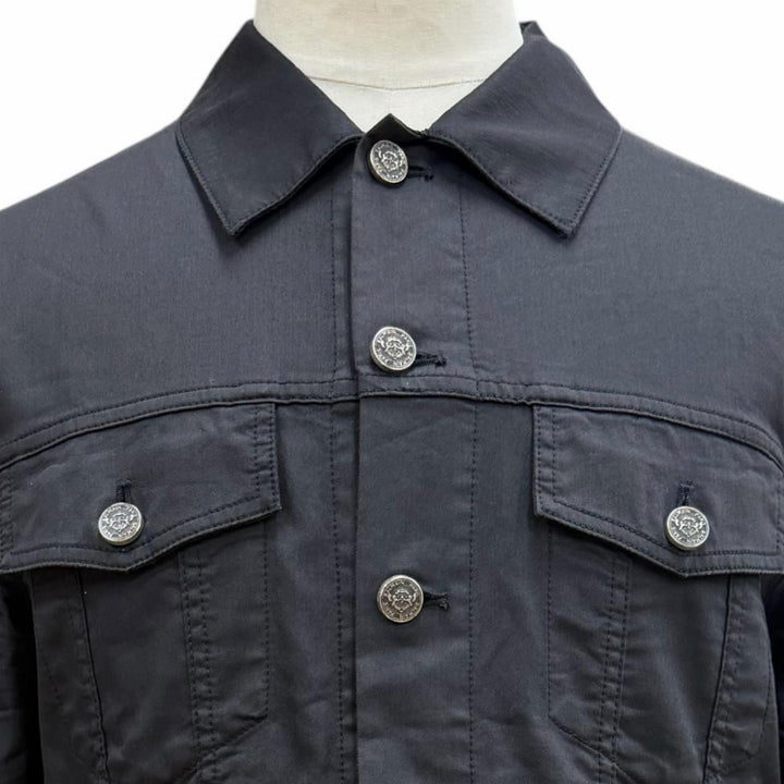 美品▼BALMAIN バルマン 8639Z100 LOGO DENIM SHIRT コットン バックロゴプリント シャツジャケット ブラック 46 日本製 正規品 メンズ