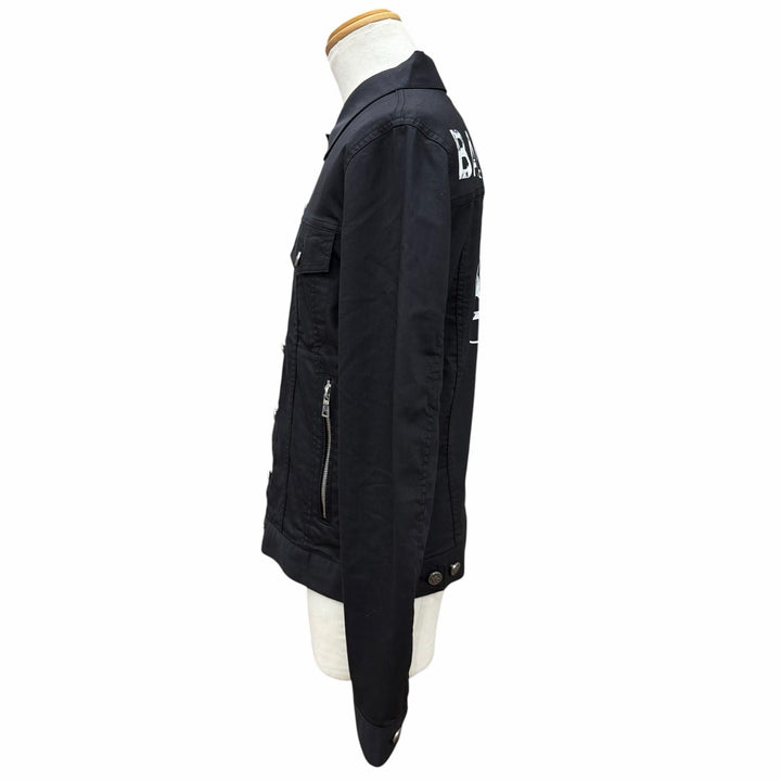 美品▼BALMAIN バルマン 8639Z100 LOGO DENIM SHIRT コットン バックロゴプリント シャツジャケット ブラック 46 日本製 正規品 メンズ