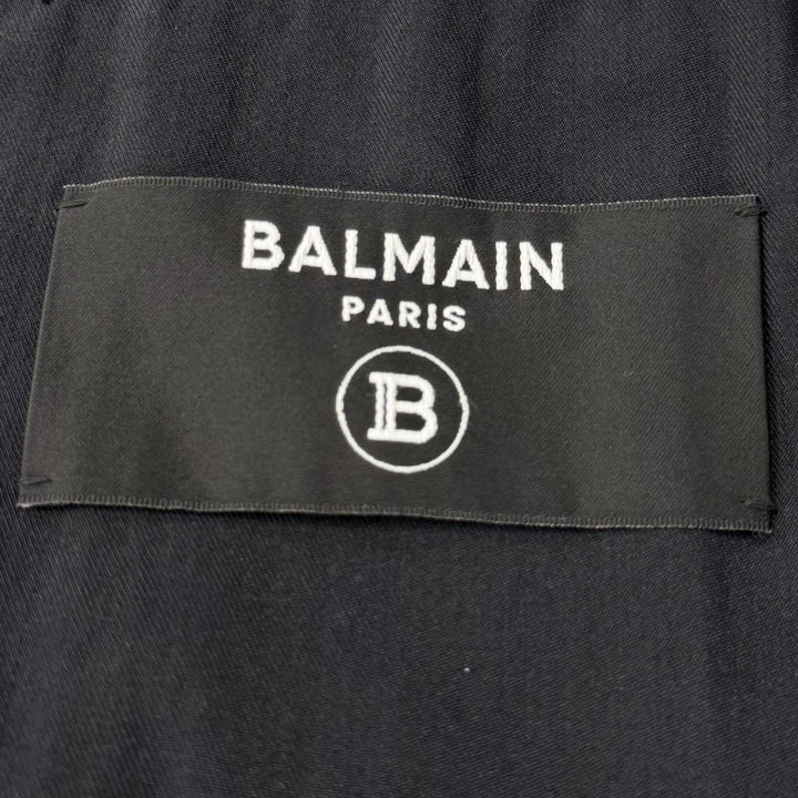 美品▼BALMAIN バルマン 8639Z100 LOGO DENIM SHIRT コットン バックロゴプリント シャツジャケット ブラック 46 日本製 正規品 メンズ