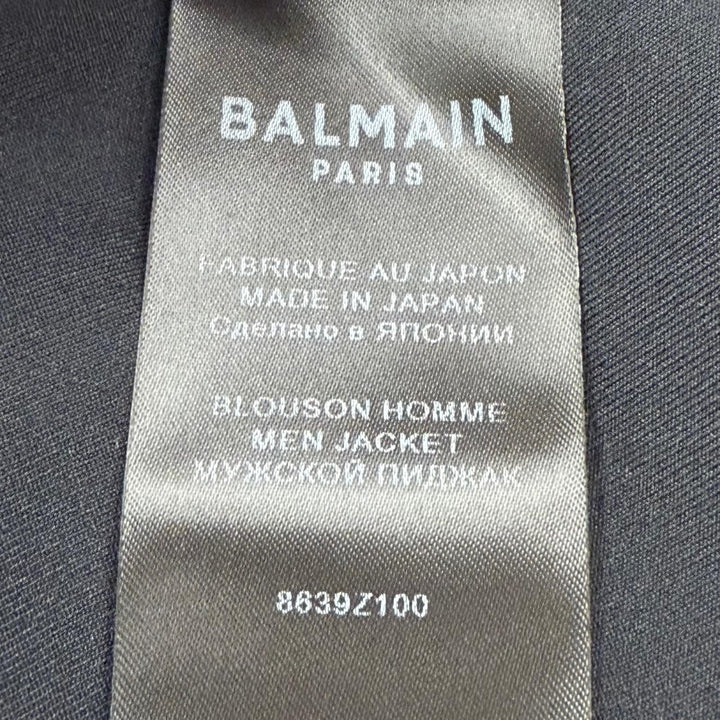 美品▼BALMAIN バルマン 8639Z100 LOGO DENIM SHIRT コットン バックロゴプリント シャツジャケット ブラック 46 日本製 正規品 メンズ