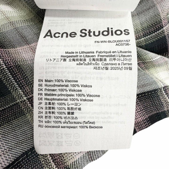 極美品△ACNE STUDIOS アクネストゥディオズ 25AW FN-WN-BLOU001157 チェック柄 ロゴタブ フード付 オーバーシャツ 長袖シャツ 34 正規品