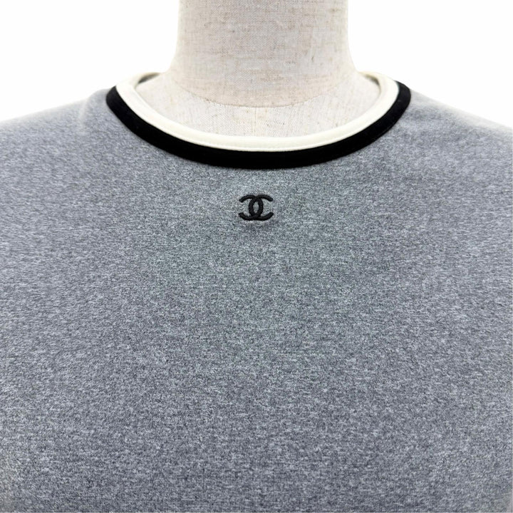 美品☆CHANEL シャネル ヴィンテージ 98P P10691 ココマーク刺繍 半袖Ｔシャツ トップス グレー 42 フランス製 レディース