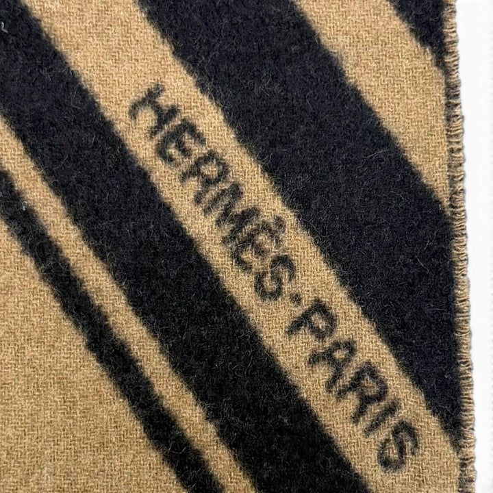 美品△HERMES エルメス Sangles en Zigzag ジグザグのサングル カシミヤ100％ エトゥープ マリン フリンジ マフラー ブラウン ネイビー
