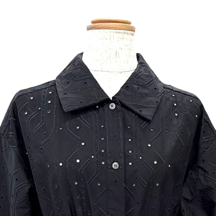 未使用△HERMES エルメス 26SS 6E0582DV Aux Champs Remix ドローストリング エンブロイダリー シャツワンピース 40 正規品 定価700700円