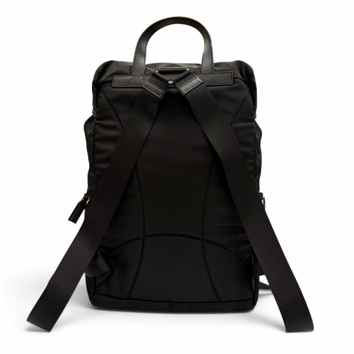 美品▼PRADA プラダ 1BZ039 ナイロン レザー トライアングルロゴ 三角プレート バックパック リュックサック デイパック ブラック 袋付き