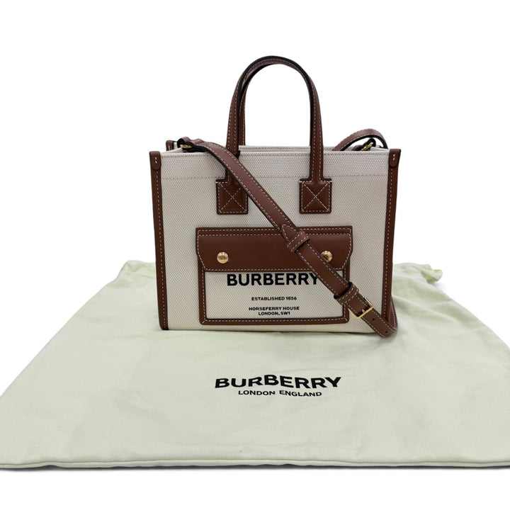 未使用品☆BURBERRY バーバリー 8044143 ミニ フレヤトート キャンバス レザー 2WAY ショルダーバッグ ハンドバッグ ベージュ 保存袋付き