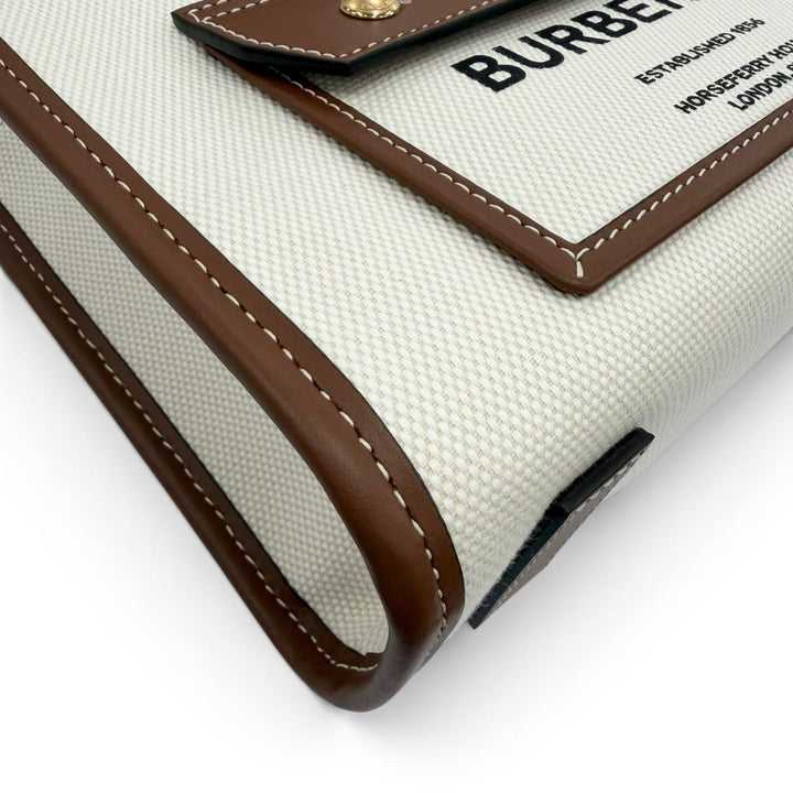 未使用品☆BURBERRY バーバリー 8044143 ミニ フレヤトート キャンバス レザー 2WAY ショルダーバッグ ハンドバッグ ベージュ 保存袋付き