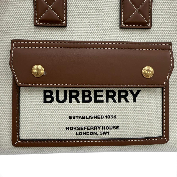 未使用品☆BURBERRY バーバリー 8044143 ミニ フレヤトート キャンバス レザー 2WAY ショルダーバッグ ハンドバッグ ベージュ 保存袋付き