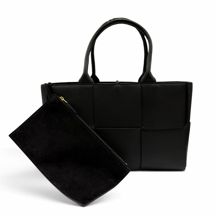 美品☆BOTTEGAVENETA ボッテガヴェネタ 652867 スモール ザ アルコ トートバッグ レザー ポーチ付 ハンドバッグ ブラック 伊製 保存袋付
