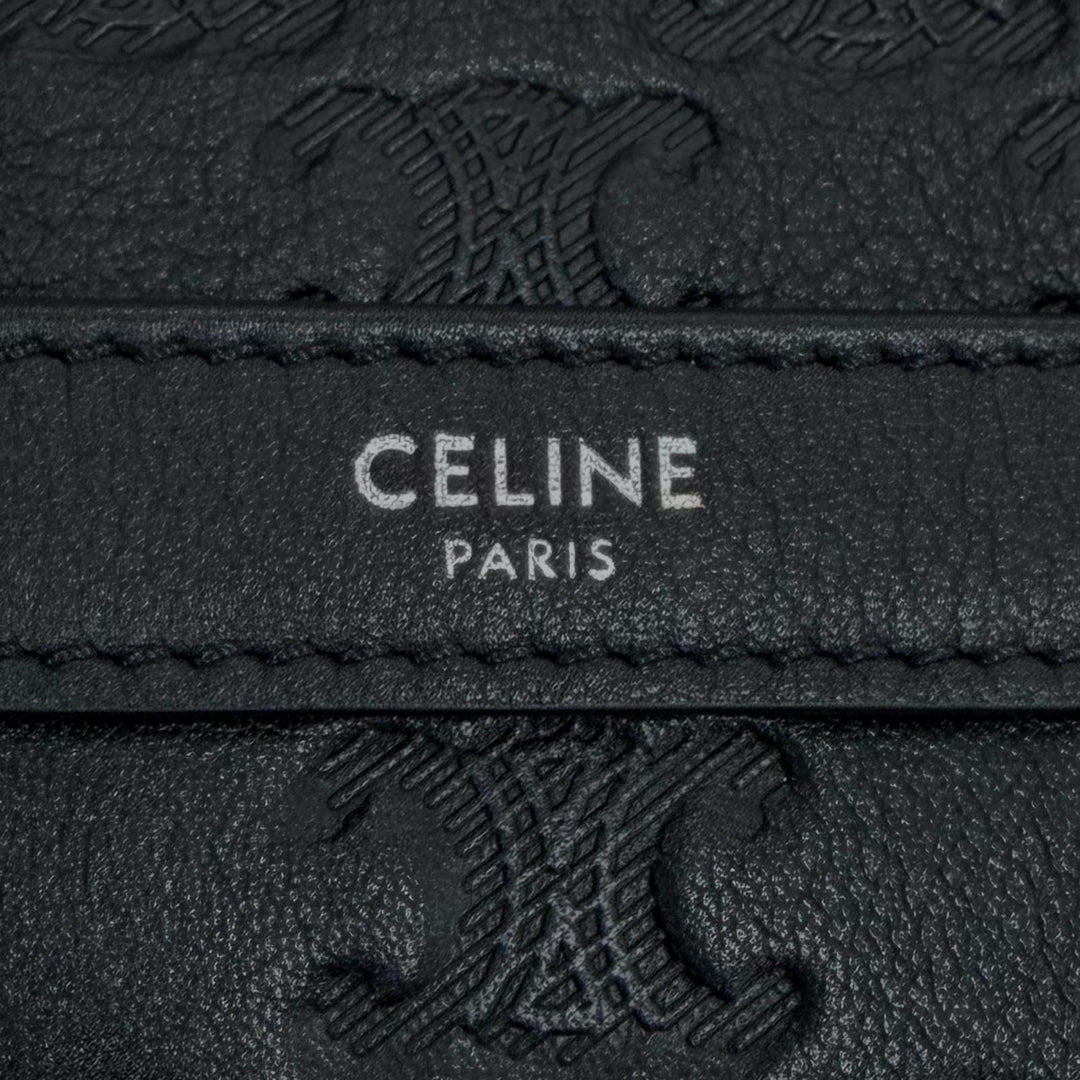 極美品▼CELINE セリーヌ 11700 レザー トリオンフ ミディアム メッセンジャー ショルダーバッグ ブラック シルバー金具 メンズ 保存袋付