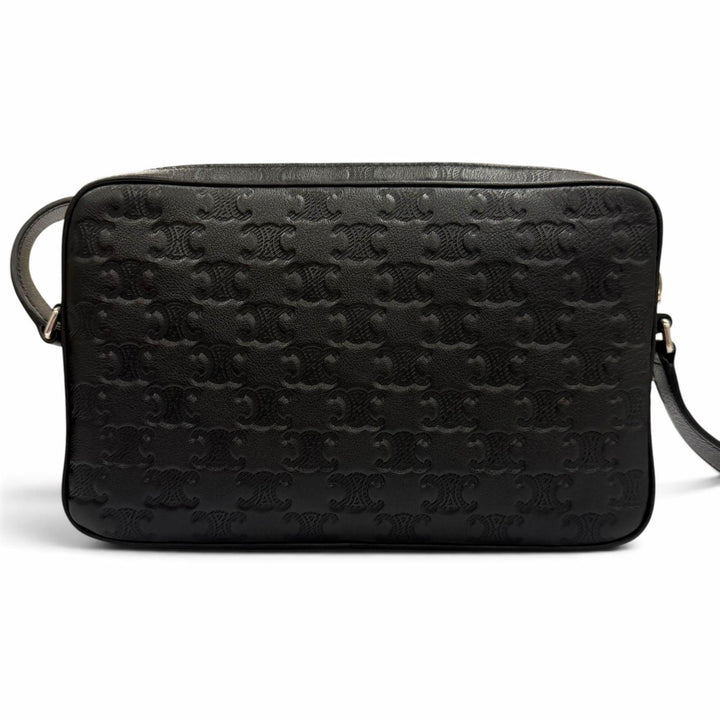 極美品▼CELINE セリーヌ 11700 レザー トリオンフ ミディアム メッセンジャー ショルダーバッグ ブラック シルバー金具 メンズ 保存袋付