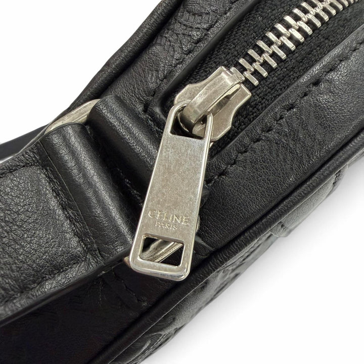 極美品▼CELINE セリーヌ 11700 レザー トリオンフ ミディアム メッセンジャー ショルダーバッグ ブラック シルバー金具 メンズ 保存袋付