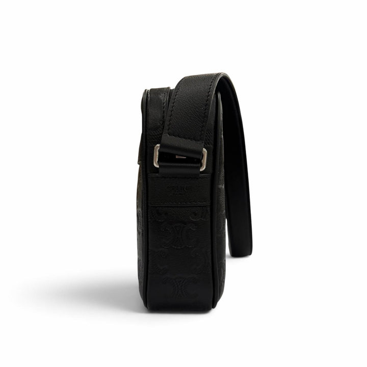 極美品▼CELINE セリーヌ 11700 レザー トリオンフ ミディアム メッセンジャー ショルダーバッグ ブラック シルバー金具 メンズ 保存袋付