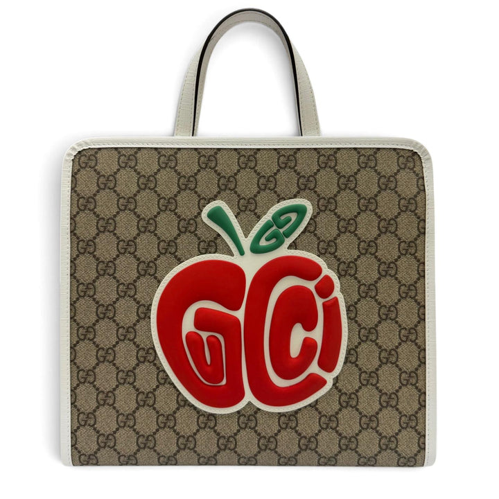 極美品☆GUCCI グッチ 605614 GGスプリーム チルドレンズ ラバーアップル ハンドバッグ トートバッグ ベージュ ホワイト レッド 伊製