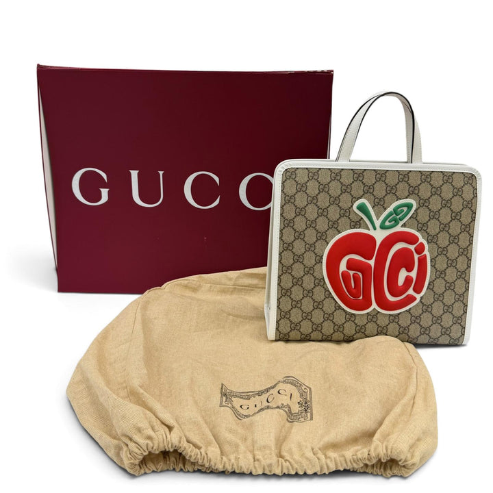 極美品☆GUCCI グッチ 605614 GGスプリーム チルドレンズ ラバーアップル ハンドバッグ トートバッグ ベージュ ホワイト レッド 伊製