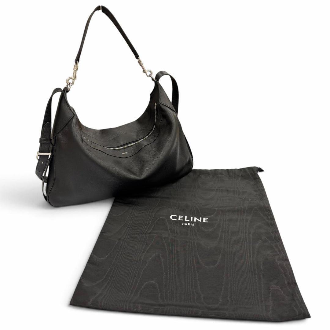 美品▼CELINE セリーヌ 11177 サプルグレインカーフ ラージ ストラップ ロミー 2WAY ショルダーバッグ ブラック 定価484000円 保存袋付き